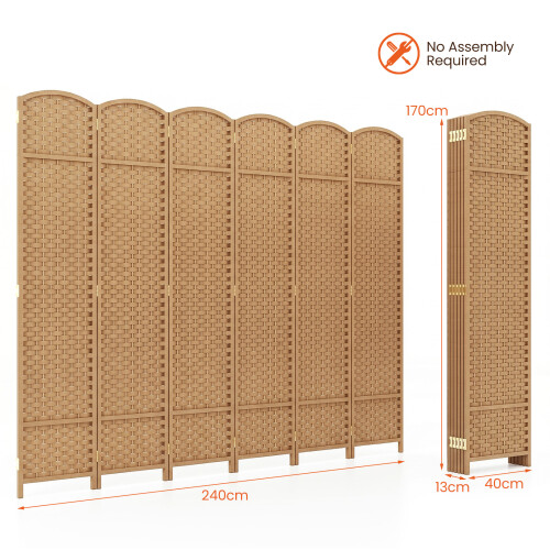 Costway 6-Panel Room Divider 5.6 FT Tall Folding Privacy Screen 2