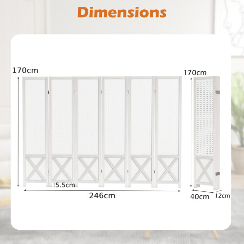 Costway 6 Panel 246 x 170 cm Folding Room Divider Pegboard Display 2