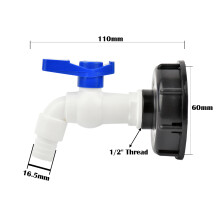 S60 IBC-Tankhahn-Winkelstück aus Kunststoff, 60 mm Grobgewinde, 1/2 Zoll Wasserkupplung für Gartenschlauch