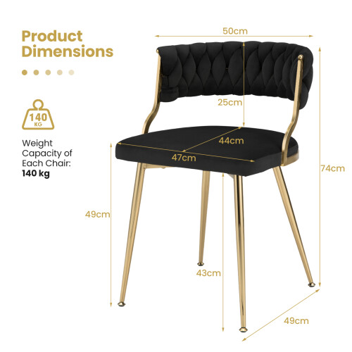Costway Velvet Dining Chair Set 2 Upholstered Dining Chairs 2
