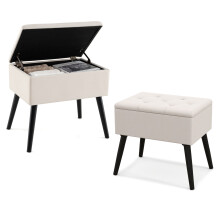 Velvet Storage Ottoman Flip Top Stool Solid Wood Legs