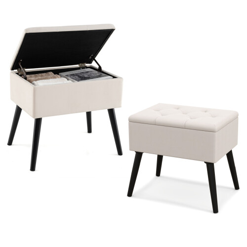 Costway Velvet Storage Ottoman Flip Top Stool Solid Wood Legs