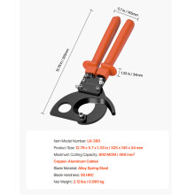 SucceBuy räikkäkaapelileikkuri, 32,5 cm, 800 MCM, jousiterästerät, PVC-pinnoitetut kahvat