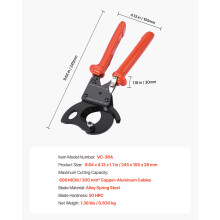 SucceBuy 24,5 cm 600 MCM räikkäkaapelileikkuri PVC-kahvoilla