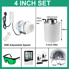 Säädettävä kanavapuhallin 100 mm 4 inch -setti, aktiivihiilisuodatin ja joustava letku kasvihuoneeseen