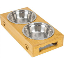 Edipets comedouro para cão e gato, base de bambu antiderrapante, cerâmica ou aço inoxidável, simples, duplo ou triplo