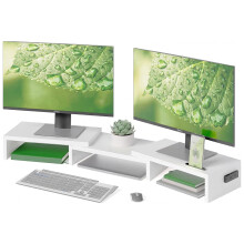 BONTEC Dual Monitor Stand Riser, Stepless Adjustable Length & Angle, White