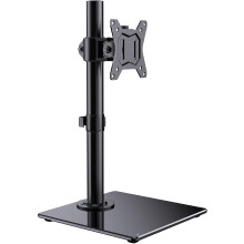 ErGear Single Monitor Stand for 13"-32" Screens, Freestanding Monitor Arm with Tempered Glass Base, VESA Desk Mount with Height Adjustable Swivel, Ti