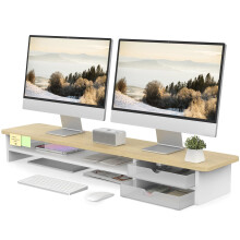 Fenge Monitor Riser,Dual Monitor Stand with 2 PC Drawers,108cm,Oak