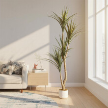 Künstlicher Drachenbaum 165 cm mit Topf, Dracaena Marginata Kunstpflanze aus Kunststoff für Wohnzimmer, Büro und Außenbereich