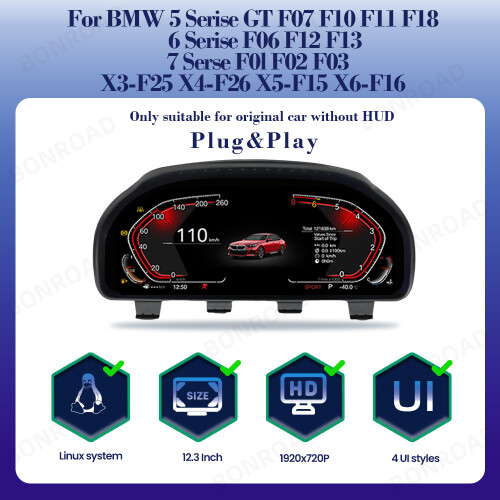 BONROAD Panel Digital LCD 12,3" 1920x720 CarPlay Android Auto para BMW sin HUD