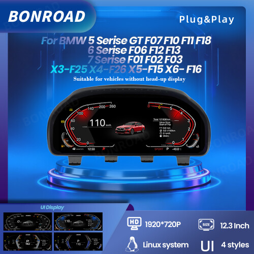 BONROAD Panel Digital LCD 12,3" 1920x720 CarPlay Android Auto para BMW sin HUD 1
