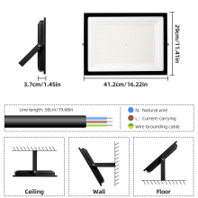 Reflector LED para exterior 500 W, 3000 K, IP66, carcasa de aluminio fundido y vidrio templado, negro