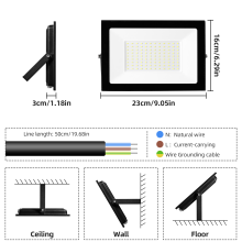 Reflector LED para exterior 100 W, 6500 mil, IP66, carcasa de aluminio fundido y vidrio templado, negro