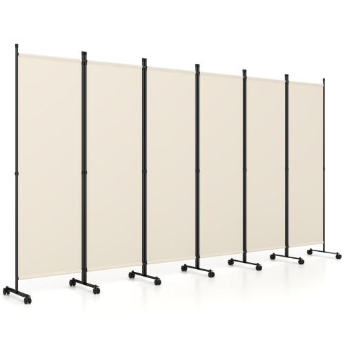 Costway Room Divider 6 Panel Folding Privacy Screen Lockable Wheels