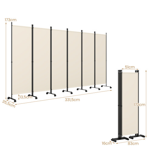 Costway Room Divider 6 Panel Folding Privacy Screen Lockable Wheels 2