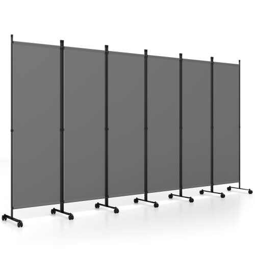 Costway Room Divider 6 Panel Folding Privacy Screen Lockable Rolling Wheels