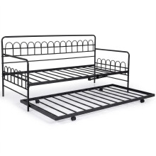 Single Daybed Trundle Metal Pull out Sofa Bed Curved Backrest
