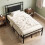 Costway Single Bed Frame Upholstered Headboard Metal Slats 4