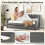Costway Linen Upholstered Daybed Single Size Trundle Bed Sofa Bed Frame 7