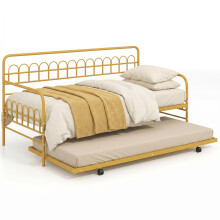 Single Daybed Trundle Metal Slats Sofa Bed Curved Backrest Armrests