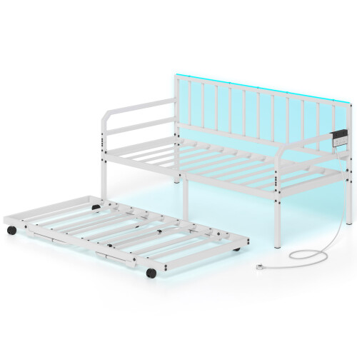 Costway Single Size Daybed Charging Station LED Lights