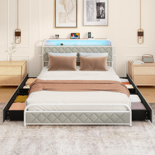 Costway King Size Modern Faux Leather Upholstered Platform Bed 1