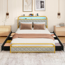 King Size Modern Faux Leather Upholstered Platform Bed