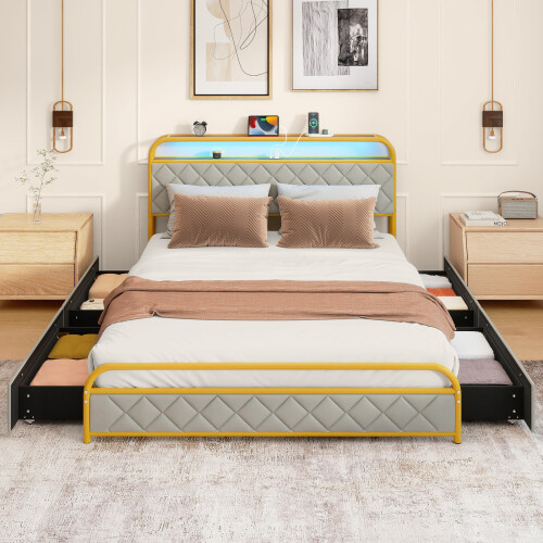 Costway King Size Modern Faux Leather Upholstered Platform Bed