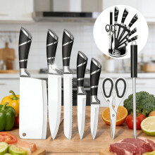 9-teiliges schwarzes Küchenmesser-Set aus Edelstahl mit Hohlgriff und Messerblock für Zuhause