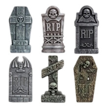 6Pc Halloween Foam RIP Graveyard Tombstones with 10 Metal Stakes, Outdoor Yard Lawn Party Decorations