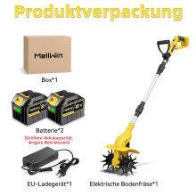 MELLWIN langaton sähköinen puutarhajyrsin, 2 kpl 4,5 Ah akkua, 1600 W, 1000 rpm, 220 mm työleveys