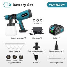 YOFIDRA Pistola de Pintura Eléctrica Inalámbrica 1000 ml con 1 Batería, Pulverizador Ajustable para Muebles y Paredes