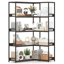 Corner Bookshelf 5 Tier L Shaped Bookcase 180 cm Tall Metal Frame