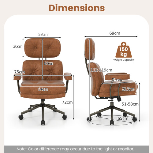 Costway Ergonomic Office Chair Suede Fabric Adjustable High Back Armrests 2