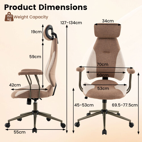 Costway Mid Century Ergonomic Computer Chair Rocking Backrest 2
