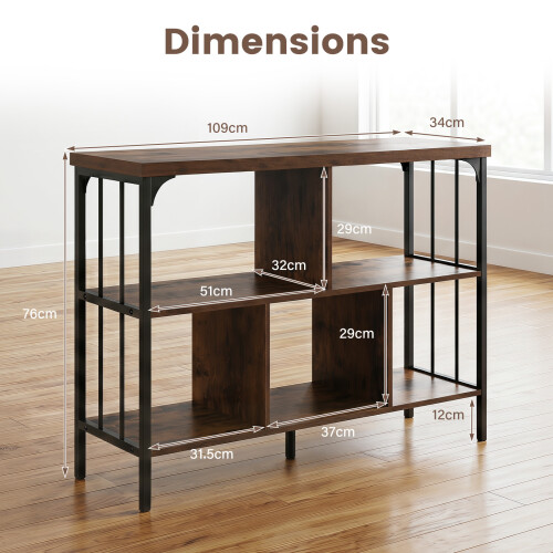 Costway 3-Tier Bookshelf Open Bookcase Metal Frame Display Shelf Home Office 2