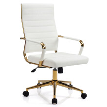 Ribbed Leather Swivel Office Chair Wheels