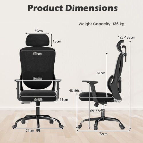 Costway Ergonomic Office Chair High Back Desk Chair Headrest 2