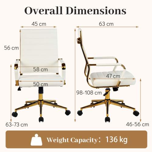 Costway Ribbed Leather Swivel Office Chair Wheels 2