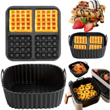 2 Moldes de Silicona para Gofres y Bandeja de Silicona para Freidora de Aire, Antiadherentes, para Gofres Belgas, Aptos para Horno.