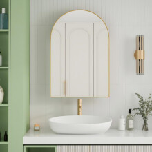 Armario de pared con espejo arqueado, marco metálico y estantes ajustables, 91  61  12 cm, dorado