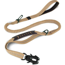 (Khaki) Taktische Hundeleine, hochbelastbar, 1,2-1,8 m lange, stoßdämpfende Bungee-Leine mit 2 gepolsterten