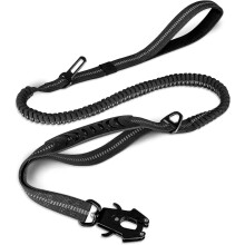(Black) Taktische Hundeleine, hochbelastbar, 1,2-1,8 m lange, stoßdämpfende Bungee-Leine mit 2 gepolsterten