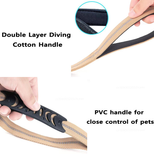 (Dark Khaki) Guia reforçada para cães com alça de sinalização e alças acolchoadas rebatíveis compatíveis. Guia refletora 2