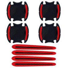 (Red) 8 Adesivos de Maçaneta de Porta de Carro em Fibra de Carbono 3D de Uso Geral, Resistentes a Arranhões,