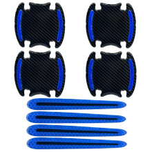 (Blue) 8 Adesivos de Maçaneta de Porta de Carro em Fibra de Carbono 3D de Uso Geral, Resistentes a Arranhões,