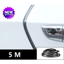 (Carbon fiber-5M) Friso de borda de porta de carro em fibra de carbono, protetor de arranhões, faixa protetora cromada
