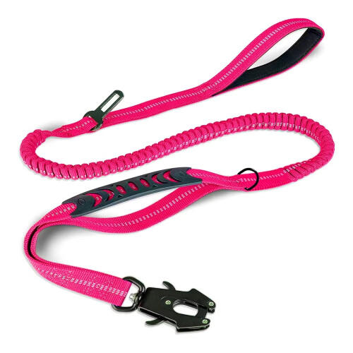 (Pink) Guia reforçada para cães com alça de sinalização e alças acolchoadas rebatíveis compatíveis. Guia refletora