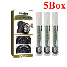 (5Box) Weißer, wasserfester Autoreifen-Marker für ölige Autoreifen, Gummireifen-Lackstift, CD-Metall-Permanent-Lackmarker,